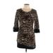 Alberto Makali Casual Dress - Mini Scoop Neck 3/4 sleeves: Brown Leopard Print Dresses - Women's Size Medium