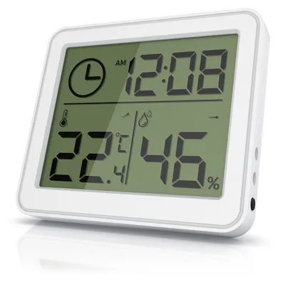 BEARWARE - Thermometer Hygrometer - Temperatur und Luftfeuchtigkeit - Uhrzeit - gut ablesbare LCD-Anzeige - Magnethalter, Aufhängeöse und Standfuß Image