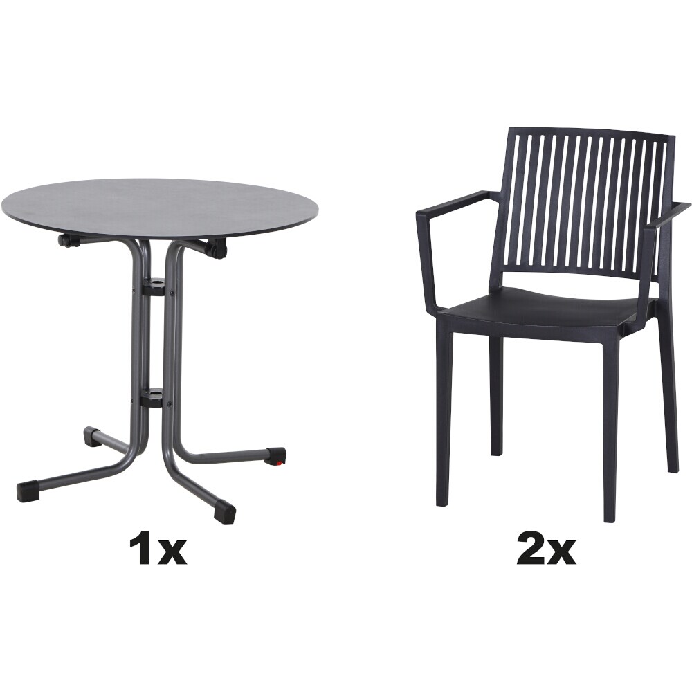 SIENA GARDEN Urban Lights Set 3teilig Lane Sessel gastrotauglich anthrazit mit Tisch Sola Ø80 Image