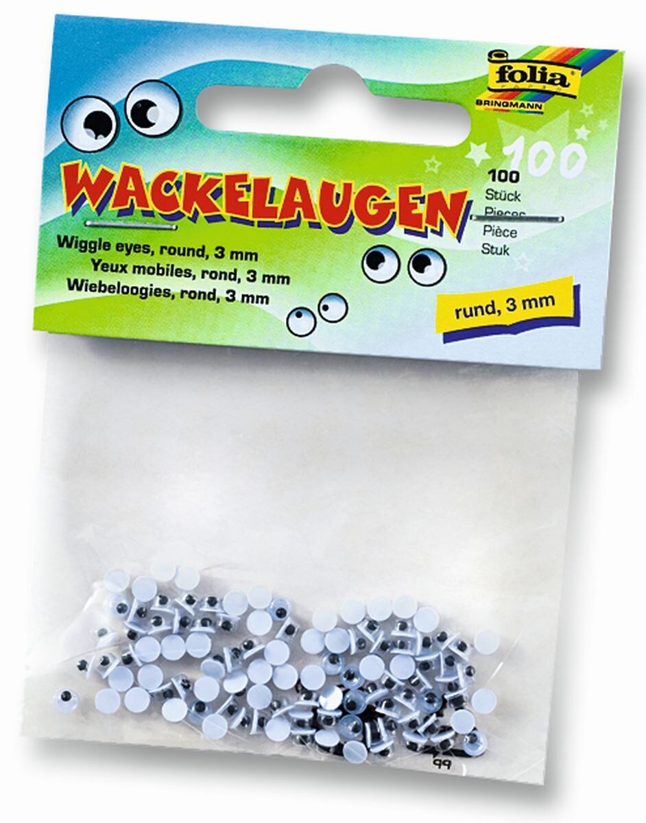 Folia 750003 Wackelaugen Ø 3 mm, rund, 100 Stück