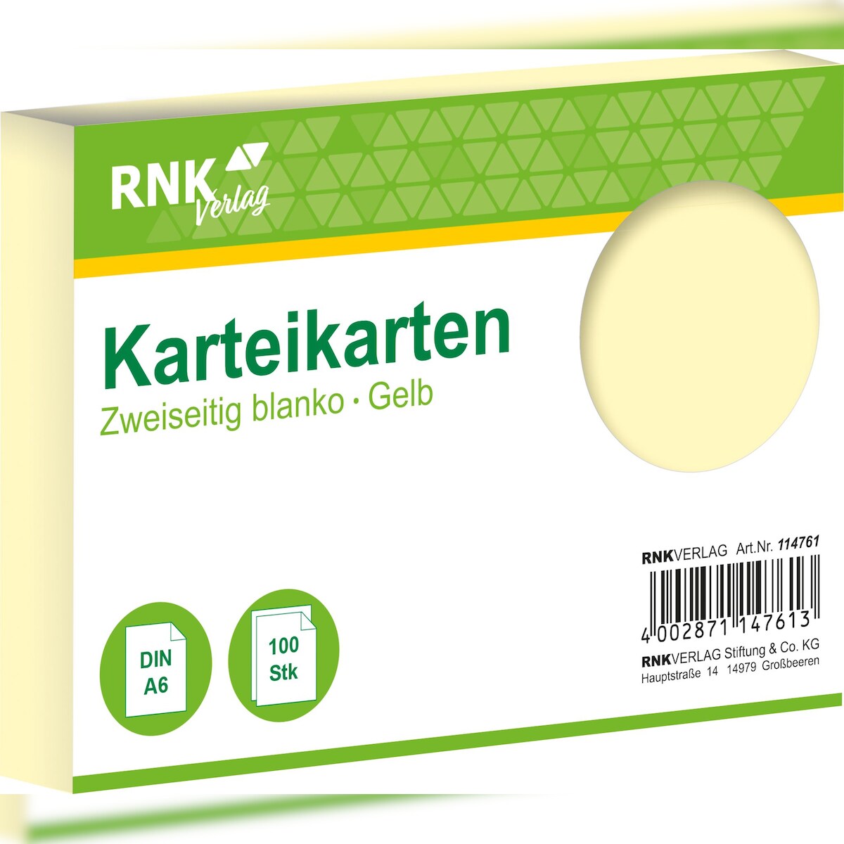 RNK Verlag 114761 Karteikarten - DIN A6, blanko, gelb, 100 Karten Image