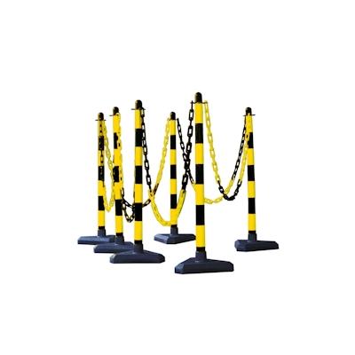 PROREGAL SuperSparSet 6x Ketten-Warnständer mit dreieckigem Kunststofffuß | Betongefüllt | HxØ 87x4cm | Oberteil aus Kunsststoff | Schwarz-Gelb Image