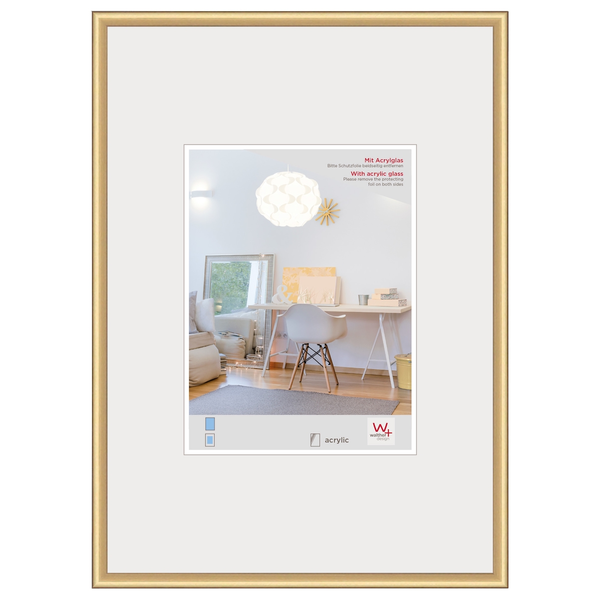 walther + design Lifestyle Kunststoff Bilderrahmen Kunstglas, gold, 40 x 60 cm Image