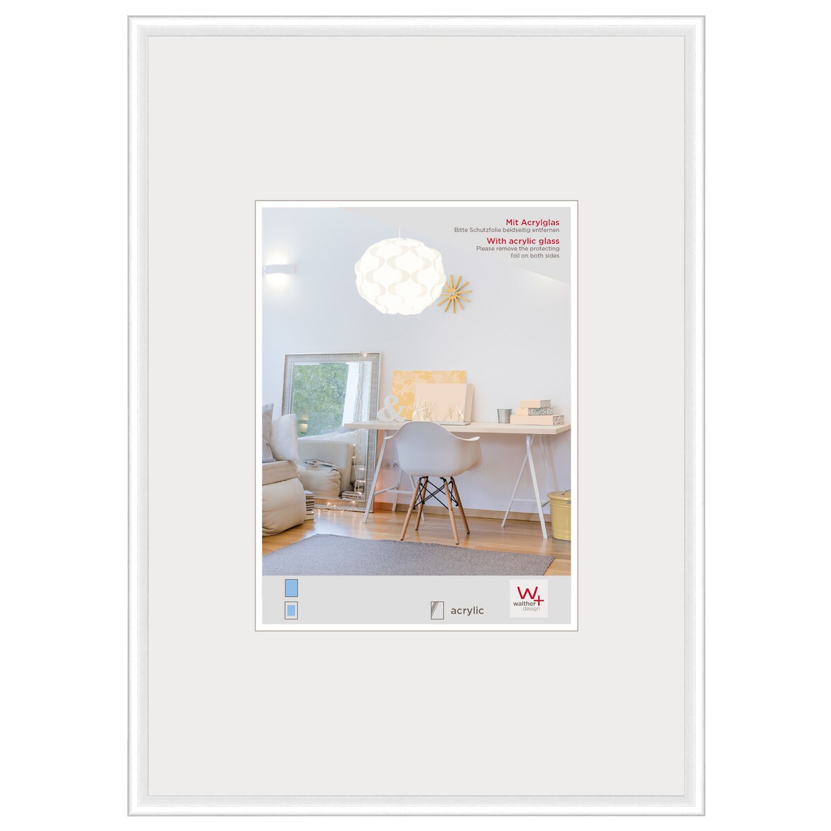 walther + design Lifestyle Kunststoff Bilderrahmen Kunstglas, weiss, 59,4 x 84 Image