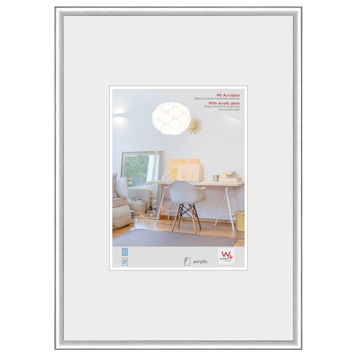 walther + design Lifestyle Kunststoff Bilderrahmen Kunstglas, silber, 40 x 50 cm Image