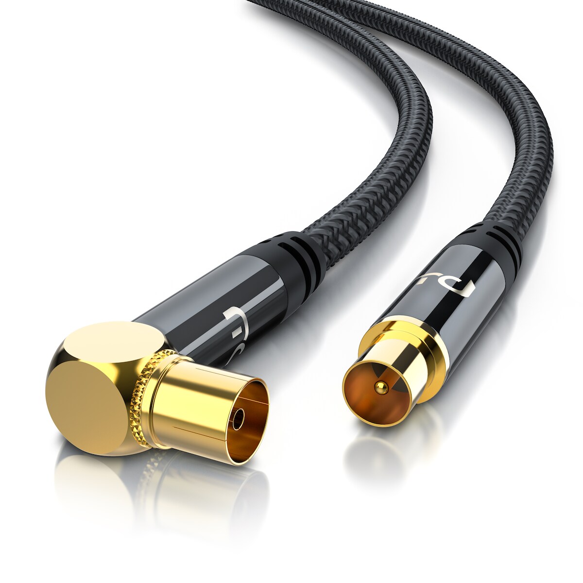 Primewire Antennenkabel gewinkelt mit Braiding - Koaxialkabel - Koax Kupplung 90° Winkel zu Stecker gerade - HDTV 75 Ohm - 7,5 m Image