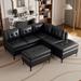 98" L-Shaped Sectional Sofa Pu Leather Corner Sofa w/Ottomans, Black