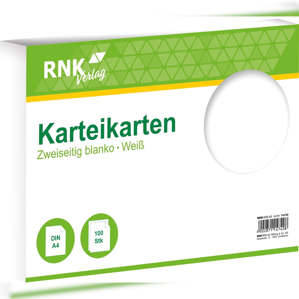 RNK Verlag 114740 Karteikarten - DIN A4, blanko, weiß, 100 Karten Image