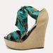 Gucci Shoes | Gucci Multicolor Printed Fabric And Patent Espadrille Wedge Ankle Wrap Sandals | Color: Green | Size: 41