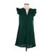 Shein Casual Dress - Mini V Neck Short sleeves: Green Print Dresses - Women's Size Medium