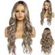 BESTUNG Long Brown Blonde Wavy Wig 26 Inch Middle Part Curly Wavy Wig for Women Natural Looking Synthetic Heat Resistant Fiber Wig for Daily Party Use (Brown Blonde)