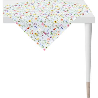 Mitteldecke APELT "6815 SPRINGTIME, Frühjahrsdeko, Frühling", bunt (hellblau, bunt), B:88cm L:88cm, Polyester, Baumwolle, Tischdecken, Digitaldruck, mit Frühjahrsblüten, wie auf einer Streublumenwiese Image