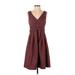 Banana Republic Mad Men Casual Dress - A-Line V Neck Sleeveless: Burgundy Print Dresses - Women's Size 2