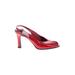 Franco Sarto Heels: Slingback Chunky Heel Cocktail Red Print Shoes - Women's Size 7 1/2 - Peep Toe