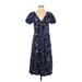 Gap Casual Dress - A-Line V-Neck Short sleeves: Blue Floral Dresses - Women's Size 4 Tall
