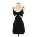 Blue Blush Casual Dress - Bodycon Plunge Sleeveless: Black Solid Dresses - Women's Size Small