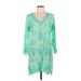 Melissa Odabash Casual Dress - Mini V Neck 3/4 sleeves: Green Dresses - Women's Size Medium