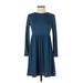 Old Navy Casual Dress - A-Line Crew Neck Long sleeves: Blue Print Dresses - Women's Size X-Small