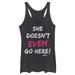 Women's Mad Engine Heather Black Mean Girls She Doesn't Even Go Here Chalk Racerback Tank Top