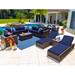 Latitude Run® Yussuf 19 Piece Rattan Complete Patio Set w/ Cushions Synthetic Wicker/All - Weather Wicker/Wicker/Rattan in Blue/Brown | Wayfair