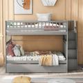 Harriet Bee Full Over Full Bunk Bed w/ Trundle & Staircase Wood in Gray | 65.7 H x 57.9 W x 78.2 D in | Wayfair BDCAD8AF3CFC4FB19FA458AC9BFB87C3