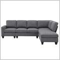 Gray/Brown Sectional - Latitude Run® Modern L-shaped Sectional Sofa w/ Chaise Lounge & Convertible Ottoman /Upholstery | Wayfair