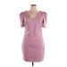 Guess Casual Dress - Sheath V Neck Short sleeves: Pink Solid Dresses - Women's Size 14