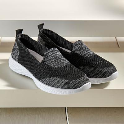 Women’s Memory Foam Slip-on Shoes, Black, Size 7, Breathable Knit Shoes