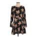 Free People Casual Dress - A-Line Crew Neck Long sleeves: Black Floral Dresses - Women's Size 4