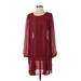 Just Fab Casual Dress Scoop Neck Long sleeves: Burgundy Print Dresses - Women's Size Small