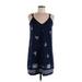 Xhilaration Casual Dress - Shift V Neck Sleeveless: Blue Floral Dresses - Women's Size Medium