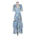 Tanya Taylor Casual Dress - A-Line V-Neck 3/4 sleeves: Blue Floral Dresses - Women's Size 0