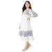 Plus Size Women's Tiered Embroidered Shirtdress by Roaman's in Multi Geo Bouquet (Size 18/20)