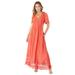 Plus Size Women's Lace-Panelled Crinkle Boho Dress by Roaman's in Dusty Coral (Size 42/44)
