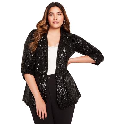 Plus Size Women's Sequin Blazer by June+Vie in Black (Size 14/16)