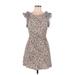 BCBGeneration Casual Dress - Mini Scoop Neck Short sleeves: Gray Floral Dresses - Women's Size Medium