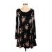 Forever 21 Casual Dress - Mini Scoop Neck Long sleeves: Black Floral Dresses - Women's Size Small