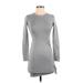 Abercrombie & Fitch Casual Dress - Mini Crew Neck Long sleeves: Gray Solid Dresses - Women's Size 2X-Small