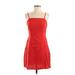 BP. Casual Dress - A-Line Square Sleeveless: Red Solid Dresses - Women's Size Small