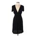 Saint Grace Casual Dress - Party V Neck Short sleeves: Black Solid Dresses - Women's Size Large