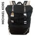 Michael Kors Bags | Michael Kors Large Flap Backpack Black Nylon Mk Logo Tape Signature Straps | Color: Black/Silver | Size: Os