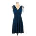 Ann Taylor LOFT Casual Dress - A-Line V-Neck Sleeveless: Blue Print Dresses - Women's Size 2X-Small Petite