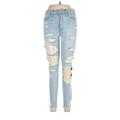 American Eagle Outfitters Jeggings - Mid/Reg Rise Skinny Leg Boyfriend: Blue Bottoms - Women's Size 6 - Light Wash