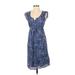 Eddie Bauer Casual Dress: Blue Paisley Dresses - Women's Size X-Small