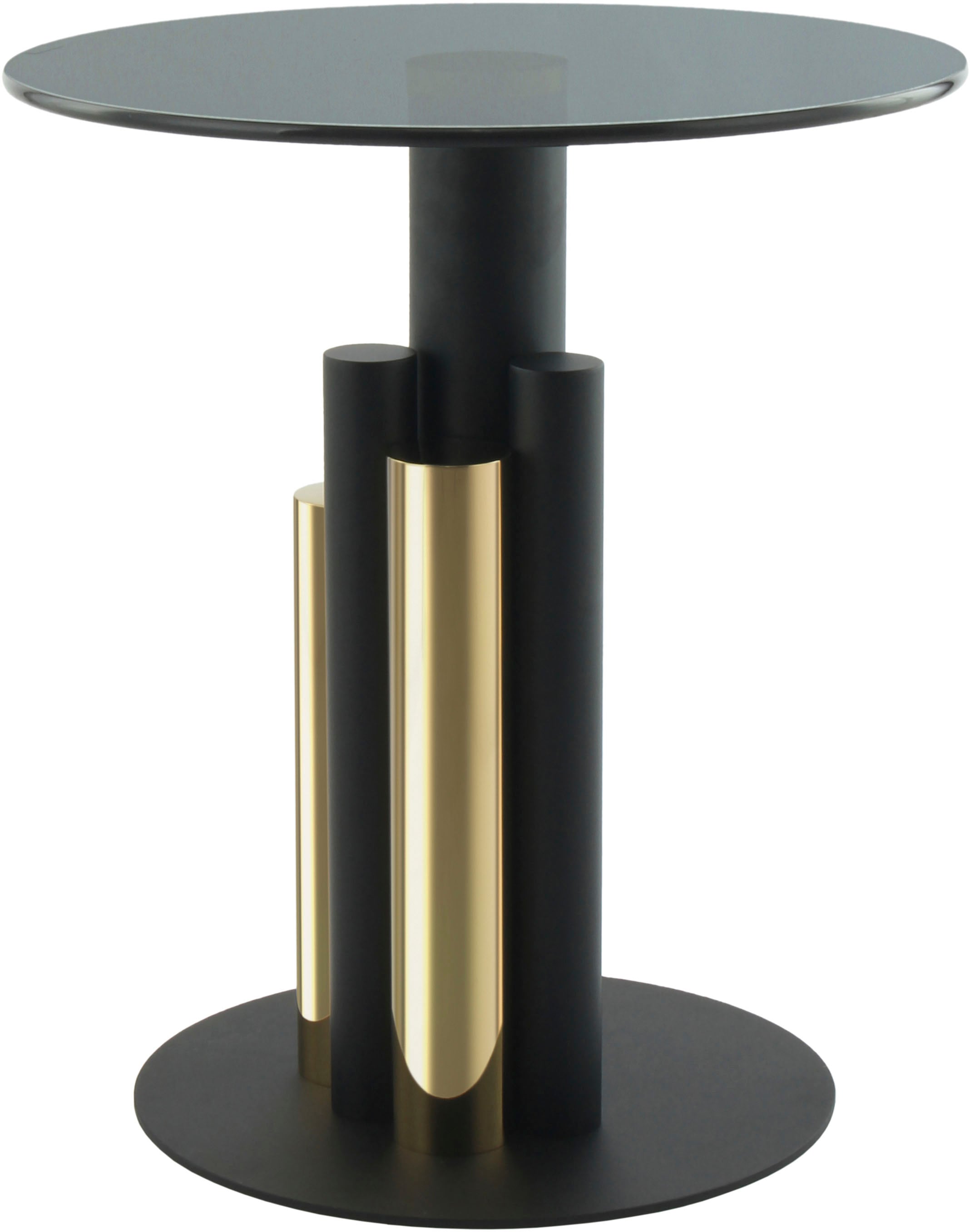 Beistelltisch KAYOOM "Ontario 225, Runde Glasplatte aus Sicherheitsglas, 100% Edelstahl", schwarz (gold, grau, gold, grau), B:46cm H:52cm T:46cm, 100% Edelstahl, 100% Aluminium, 100% Eisen / Sicherheitsglas, Tische, Modernes Design, zweifarbiges...