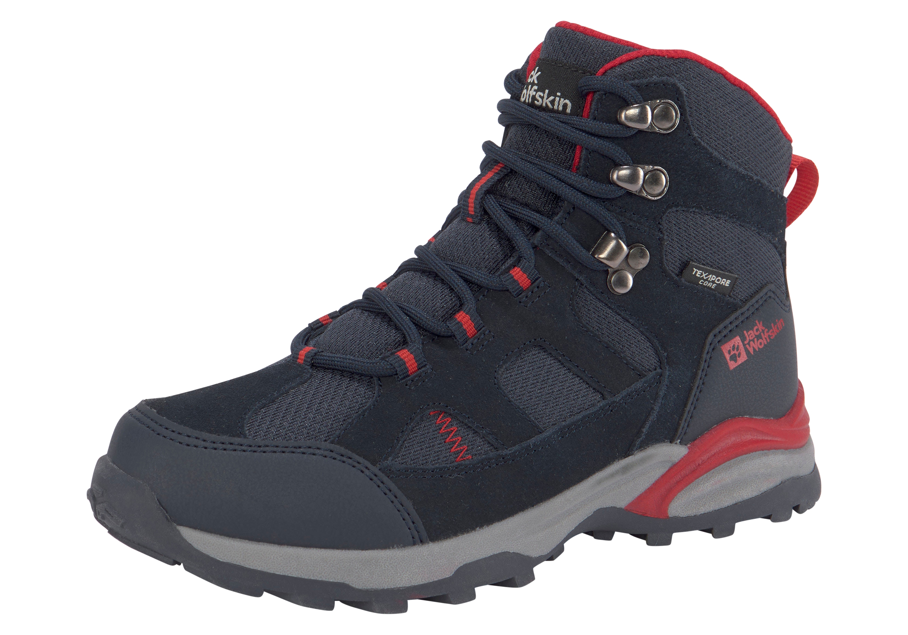 Wanderschuh JACK WOLFSKIN "TRAIL HIKER TEXAPORE MID K", Gr. 30, blau (night blau), Leder, Textil, Schuhe, wasserdicht, Trekkingschuh Image