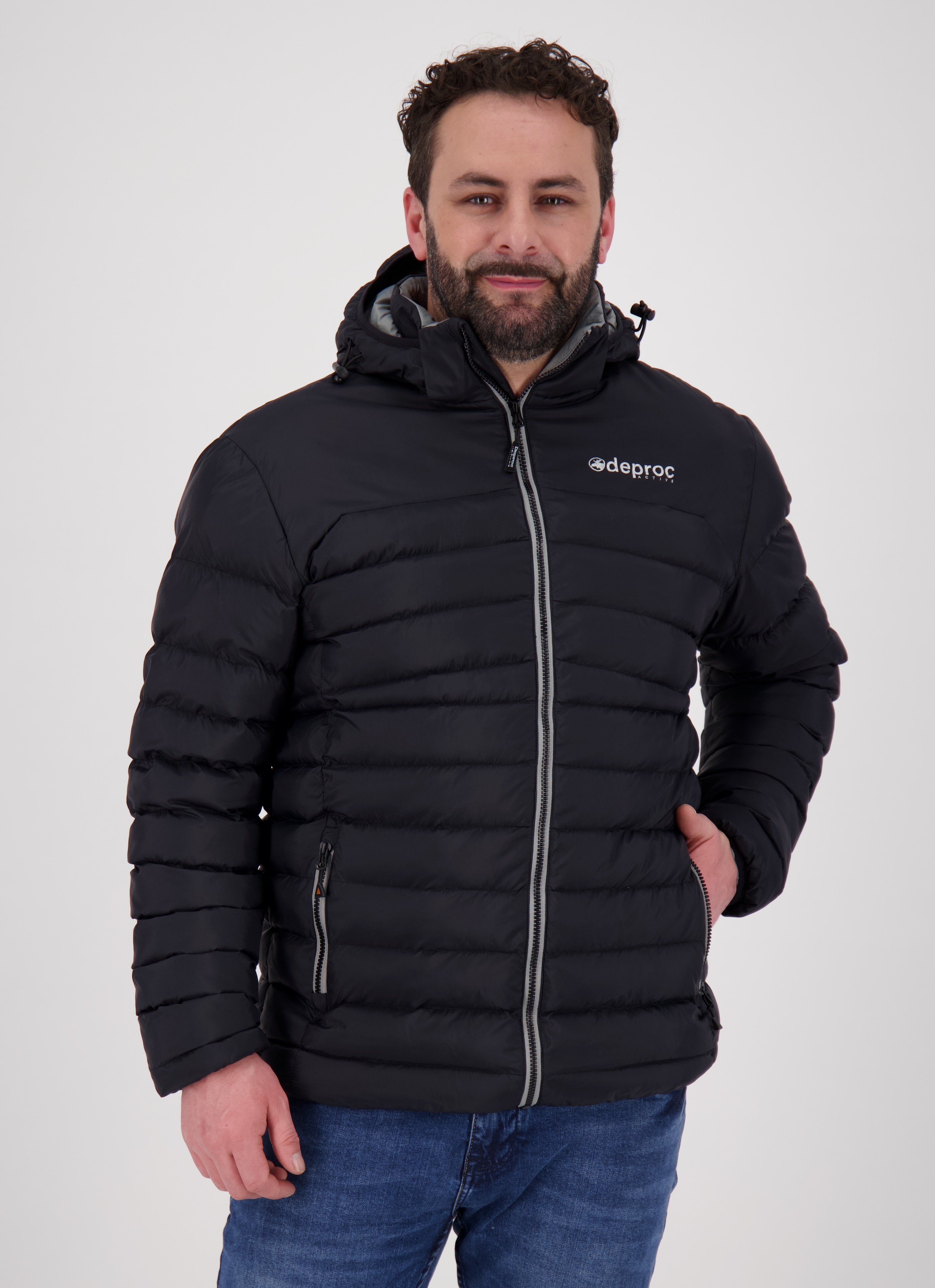 Steppjacke DEPROC ACTIVE "GILMOUR II M", Herren, Gr. XL (54), grau (anthrazit), 100% Polyester, mit Gummizug, Jacken Steppjacke, auch in Großen Größen erhältlich