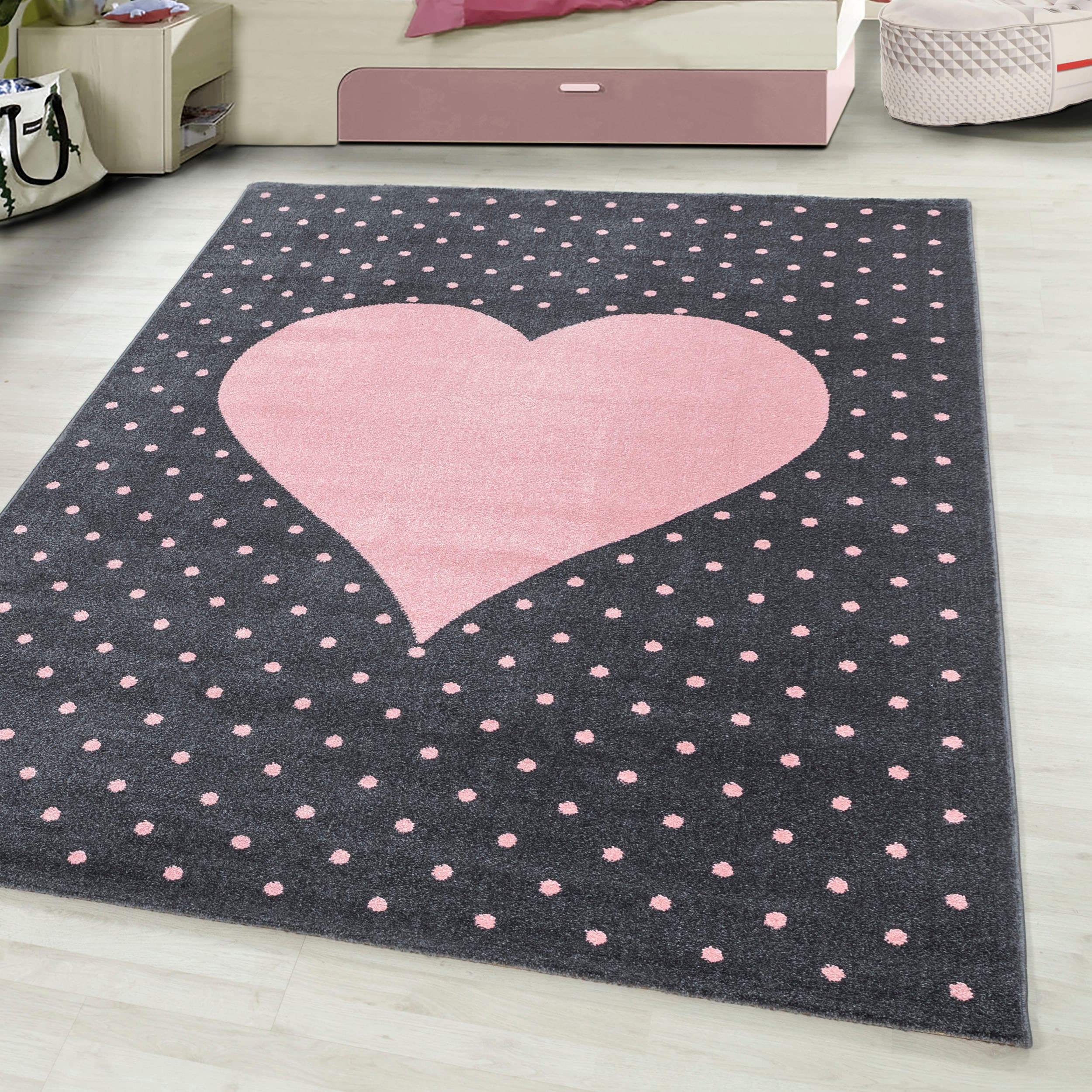 Kinderteppich AYYILDIZ TEPPICHE "Bambi 830", pink, B:200cm H:11mm L:290cm, Kunstfaser, Teppiche, Kinderteppich, auch in rund, Herz Motiv, Kurzflor