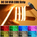 Bande lumineuse USB COB DC 5V 320LED/m rose/rouge/blanc/bleu glacier/jaune lampe d'armoire