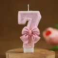 YXYMCF-Décoration de gâteau joyeux anniversaire avec nœud pailmétrage rose 7e anniversaire